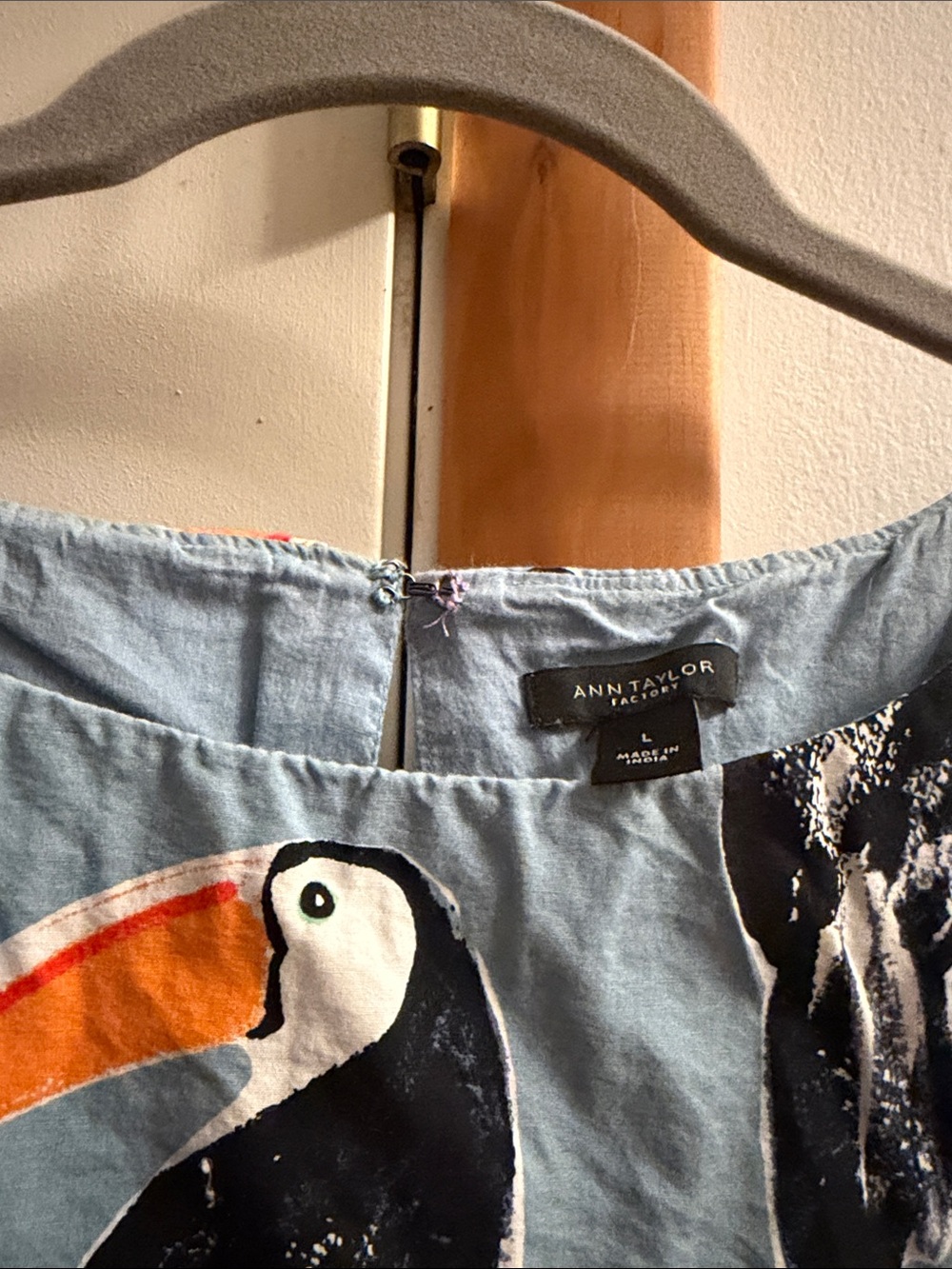 Ann Taylor Blue Midi Dress with Black & Orange Toucan Print - Picture 3 of 3